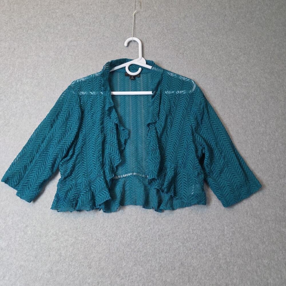 Connected Apparel Teal 3/4 Sleeve Lace Mesh Bolero Cardigan Women's 16 Stretch